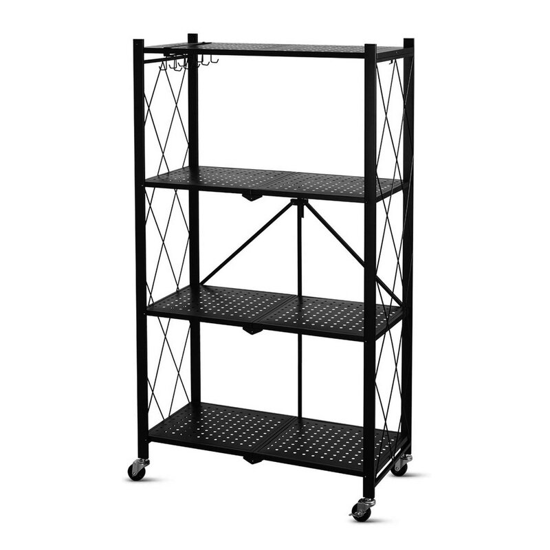 Foldable Shelving Unit Storage Rack On Wheels Large Capacity%252C Heavy Duty Steel 4 Shelf Organizer%252C Black 